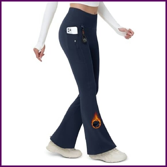 Fleece Lined Waterproof Flare Leggings High Waist Bootcut Winter Pants - Picture 2 of 8